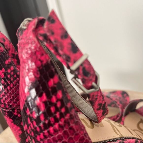 Sam Edelman Yaro Hot Pink Python Snake Block Heel Open Toe Sandals Sz 7 NWOB - Picture 9 of 12